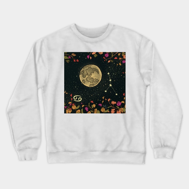 Cancer Flower Moon Night Sky Crewneck Sweatshirt by Sierraillustration